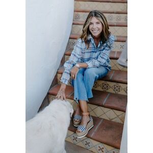 Frank & Eileen Eileen shirt size L linen blend plaid relaxed‎ fit